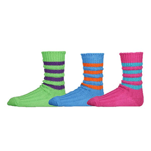 DECKA QUALITY SOCKS Heavyweight Socks Stripes Crazy Color デカ クオリティーソックス （Green × Purple）（Blue × Orange）（Pink × Turquoise）[de-29-2]