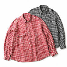 画像をギャラリービューアに読み込む, Porter Classic ROLL UP LINEN GINGHAM CHECK SHIRT ポータークラシック ロールアップ リネン ギンガム チェック シャツ（RED）（BLACK）[PC-016-3978]
