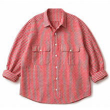 画像をギャラリービューアに読み込む, Porter Classic ROLL UP LINEN GINGHAM CHECK SHIRT ポータークラシック ロールアップ リネン ギンガム チェック シャツ（RED）（BLACK）[PC-016-3978]
