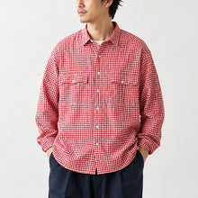 画像をギャラリービューアに読み込む, Porter Classic ROLL UP LINEN GINGHAM CHECK SHIRT ポータークラシック ロールアップ リネン ギンガム チェック シャツ（RED）（BLACK）[PC-016-3978]
