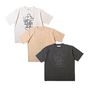 JOHNBULL  Disney MICKEY MOUSE Embroideryt Tシャツ（ホワイト）（チャコールグレー）（ライトベージュ）[JT252C03]