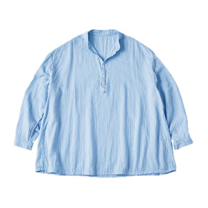 Porter Classic SUVIN GOLD GAUZE STAND COLLAR LONG SMOCK SHIRT Porter Classic Suvin Gold Gauze Stand Collar Long Smock Shirt (BLUE) [PC-056-2124]