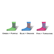 画像をギャラリービューアに読み込む, DECKA QUALITY SOCKS Heavyweight Socks Stripes Crazy Color デカ クオリティーソックス （Green × Purple）（Blue × Orange）（Pink × Turquoise）[de-29-2]
