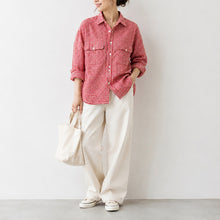 画像をギャラリービューアに読み込む, Porter Classic ROLL UP LINEN GINGHAM CHECK SHIRT ポータークラシック ロールアップ リネン ギンガム チェック シャツ（RED）（BLACK）[PC-016-3978]
