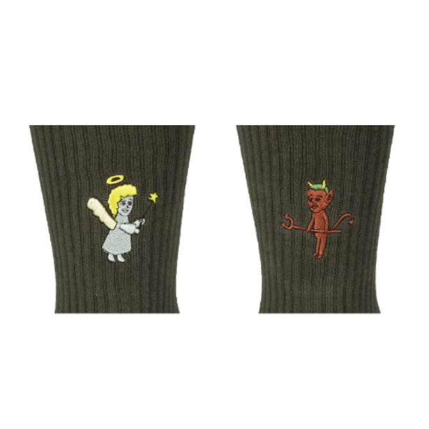 DECKA QUALITY SOCKS - Pile Socks - Embroidery [ Angel＆Devil ] デカ クオリティーソックス （White）（Red）（Green）（Black）[BNB × de-25-2]
