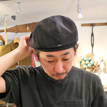 Load image into Gallery viewer, Porter Classic PIN STRIPE LINEN COTTON CASQUETTE ポータークラシック ピンストライプ リネン コットン キャスケット（BLACK）[PC-021-4005]
