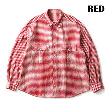 画像をギャラリービューアに読み込む, Porter Classic ROLL UP LINEN GINGHAM CHECK SHIRT ポータークラシック ロールアップ リネン ギンガム チェック シャツ（RED）（BLACK）[PC-016-3978]
