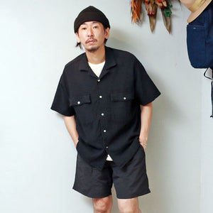 Porter Classic SASHIKO STRETCH KEROUAC SHIRT Porter Classic Sashiko Stretch Kerouac Shirt (BLACK) [PC-055-1531]