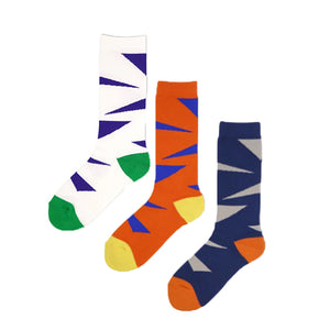 DECKA QUALITY SOCKS BY BRÚ NA BÓINNE - Pile Socks / Triangles Deca Quality Socks Pile Socks (white) (orange) (blue) [BNB x de-27]