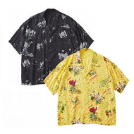 Porter Classic Dropout Spy ALOHA SHIRT (THE MISFIT SPIES) Porter Classic Dropout Spy Aloha Shirt (BLACK) (YELLOW) [PC-024-1864]