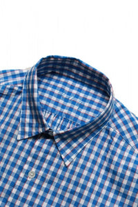 Porter Classic - ROLL UP TRICOLOR GINGHAM CHECK SHIRT ポータークラシック ロールアップ トリコロール ギンガムチェック シャツ - BLUE [PC-016-1314]