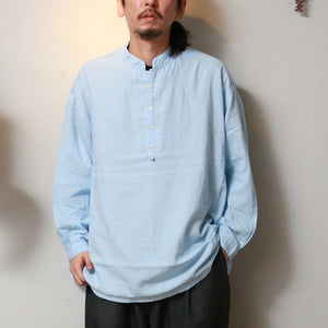 Porter Classic SUVIN GOLD GAUZE STAND COLLAR LONG SMOCK SHIRT Porter Classic Suvin 金色薄纱立领长款罩衫（蓝色）[PC-056-2124]