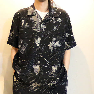 Porter Classic Dropout Spy ALOHA SHIRT (THE MISFIT SPIES) Porter Classic Dropout Spy Aloha Shirt (BLACK) (YELLOW) [PC-024-1864]