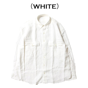 Porter Classic ROLL UP LINEN SHIRT -FRENCH LINEN- Porter Classic Roll Up Linen Shirt (WHITE) (ANTIQUE GOLD) (DARK NAVY) [PC-016-1853]