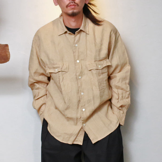 Porter Classic ROLL UP LINEN SHIRT -FRENCH LINEN- ポータークラシック ロールアップ リネン シャツ  （WHITE）（ANTIQUE GOLD）（DARK NAVY）[PC-016-1853]