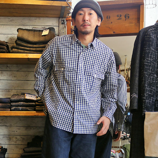 Porter Classic - ROLL UP GINGHAM CHECK SHIRT ポータークラシック ロールアップ ギンガムチェック シャツ  - NAVY [PC-016-1544]