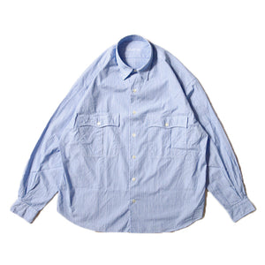 Porter Classic ROLL UP STRIPE SHIRT - LOGO WHITE - Porter Classic Roll Up Shirt Logo 白色（蓝色）[PC-016-2229]