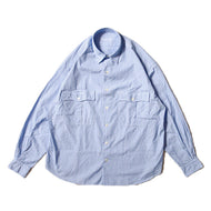 Porter Classic ROLL UP STRIPE SHIRT - LOGO WHITE - Porter Classic Roll Up Shirt Logo White (BLUE) [PC-016-2229]
