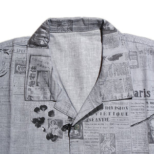 Porter Classic MONSIEUR KURATA COTTON LINEN SHORT SLEEVE SHIRT Porter Classic Monsieur Kurata Cotton Linen Short Sleeve Shirt (GRAY) (WHITE) [PC-016-1550]